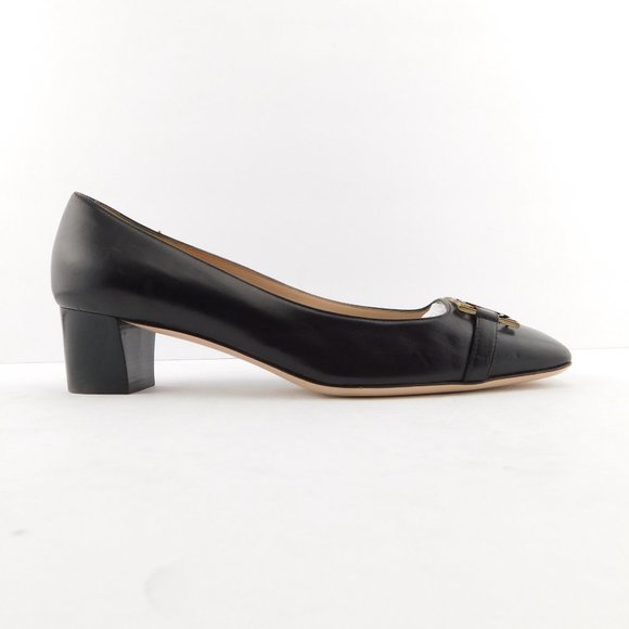 FERRAGAMO Signature Logo Horse Bit Buckle Dark Brown Leather Block Heel Pump 9.5 - Picture 3 of 9